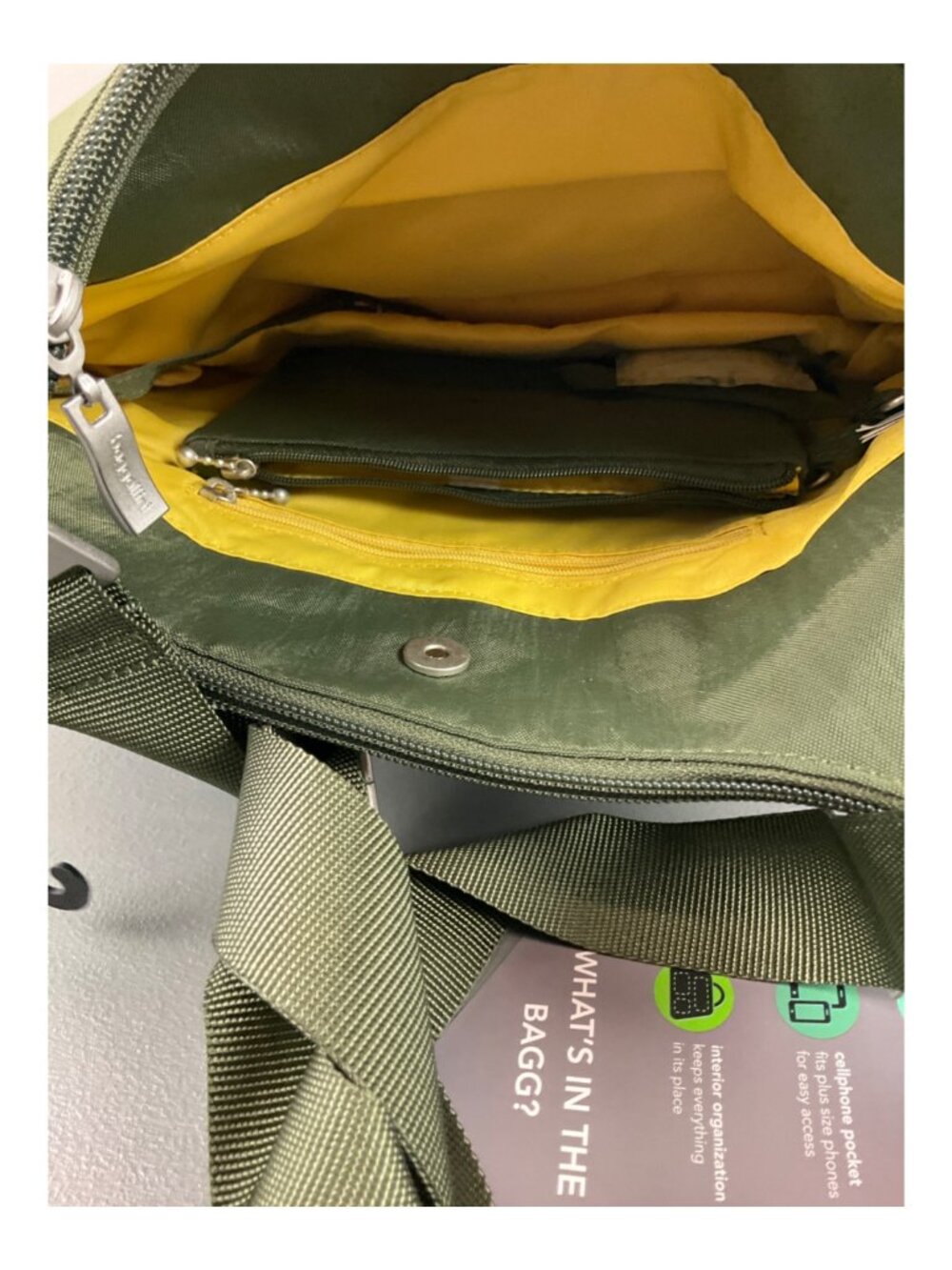 Baggallini Olive Nylon Crossbody Bag with RFID Wristlet, Adjustable Strap, Water - Picture 8 of 9
